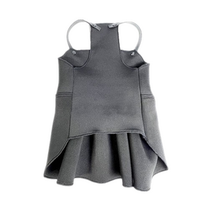 Back view gray pleated dog dress with adjustable straps Pawda style