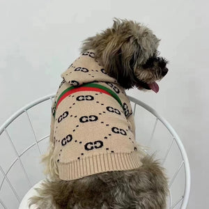 Pawcci Web Stripe Knit Hoodie on a dog