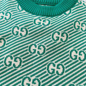 Pawcci Green Monogram Sweater detail