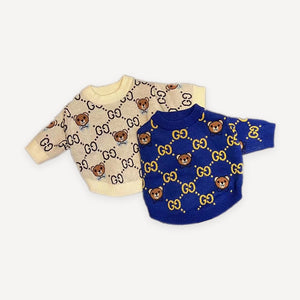 Teddy Bear Monogram Knit dog sweater inspired by Gucci