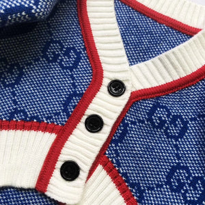Pawcci Blue Monogram Cardigan detail
