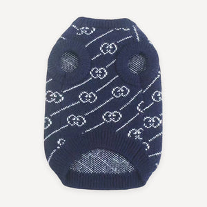 Navy Swirl Logo Knit dog sweater inspired by Gucci