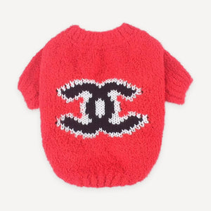 Navy Fluffy Logo dog sweater inspired by Chanel view 2