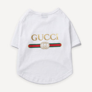 Pawcci Logo Web Stripe dog tee inspired by Gucci view 6