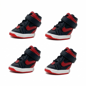 Air Bud Sneakers red black white colorway with swoosh detail and non-slip outsole