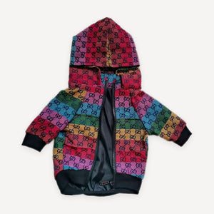 Rainbow Monogram dog puffer inspired by Gucci view 5