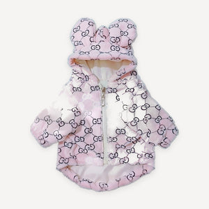 White Monogram Bear Ear dog puffer inspired by Gucci view 4