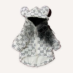 White Monogram Bear Ear dog puffer inspired by Gucci view 6