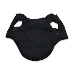 Interior view of black Chanel inspired dog vest with logo stripe