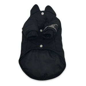 Black puffer vest with Chanel inspired logo detail and snap closure