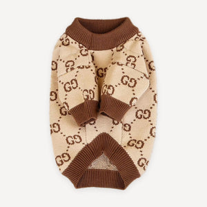 Tan Monogram Knit dog sweater inspired by Gucci view 3