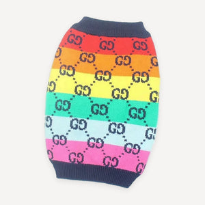 Rainbow Band Monogram Knit dog sweater inspired by Gucci view 2