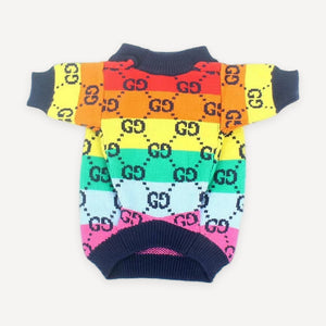 Rainbow Band Monogram Knit dog sweater inspired by Gucci view 3