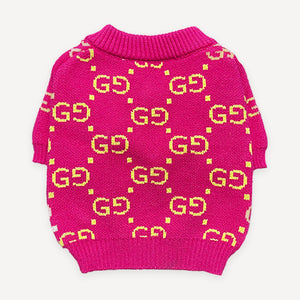 Pink Monogram Knit dog sweater inspired by Gucci