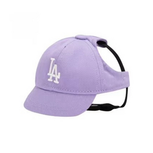 Lilac purple cotton baseball cap with white embroidered LA logo