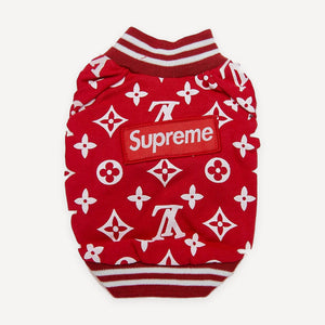 Red Monogram Crew dog sweatshirt inspired by Louis Vuitton view 5