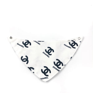 White triangle dog bandana with navy interlocking logo print Chanel style