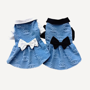 Denim Bowtie dog dress inspired by Chanel view 2