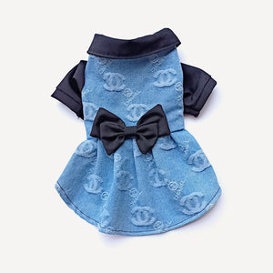 Denim Bowtie dog dress inspired by Chanel view 6