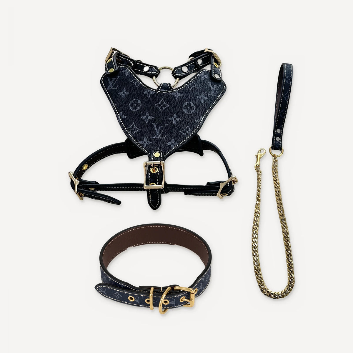 Gold Chain Leather Walking dog set inspired by Louis Vuitton view 27