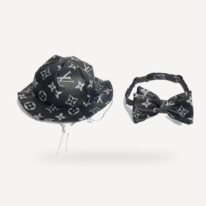 Monogram Hat & Bow Tie dog set inspired by Louis Vuitton view 3