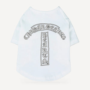 Arch Logo dog tee inspired by Chrome Hearts, white, back view