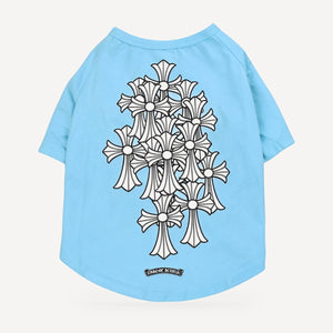Cross Cluster dog tee inspired by Chrome Hearts, light blue, back view