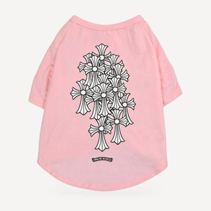 Cross Cluster dog tee inspired by Chrome Hearts, pink, back view