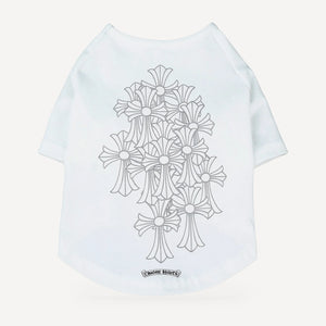 Cross Cluster dog tee inspired by Chrome Hearts, white, back view