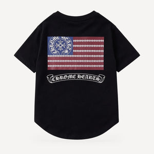 Flag dog tee inspired by Chrome Hearts, black, back view