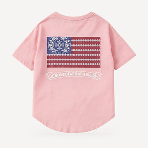 Flag dog tee inspired by Chrome Hearts, pink, back view
