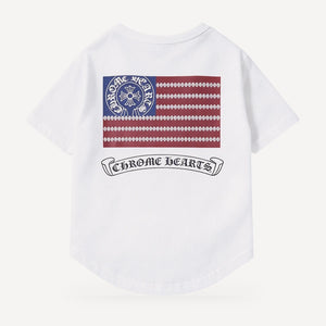 Flag dog tee inspired by Chrome Hearts, white, back view