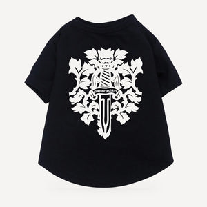 Floral Dagger dog tee inspired by Chrome Hearts, black, back view