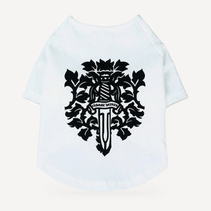 Floral Dagger dog tee inspired by Chrome Hearts, white, back view