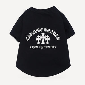Hollywood dog tee inspired by Chrome Hearts, black, back view