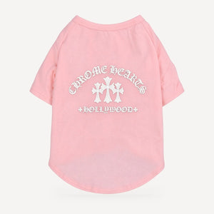 Hollywood dog tee inspired by Chrome Hearts, pink, back view