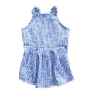 Light blue oblique monogram sleeveless dog dress with fitted bodice Dior inspired