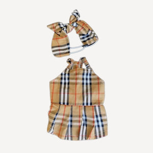 Plaid Halter dog romper inspired by Burberry view 4