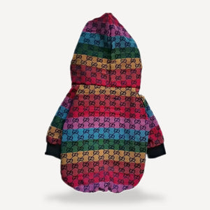 Rainbow Monogram dog puffer inspired by Gucci view 3