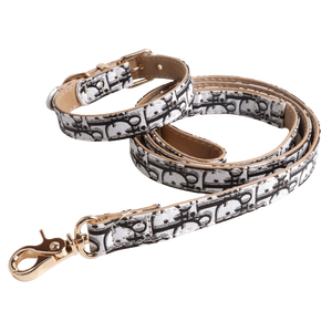 White and black Dogior oblique monogram dog collar and leash set with gold hardware
