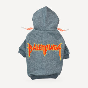 Metal Logo dog hoodie inspired by Balenciaga, grey, back view