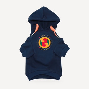 Vintage Disc dog hoodie inspired by Gucci, navy blue, front view