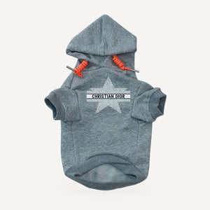 Star dog hoodie inspired by Dior, grey, front view