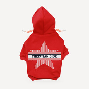 Star dog hoodie inspired by Dior, red, back view