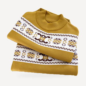 Triomphe Band dog sweater inspired by Celine, mustard, knit detail