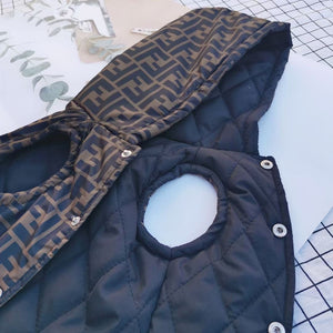 Flat lay of FF monogram quilted vest showing full construction and pattern layout