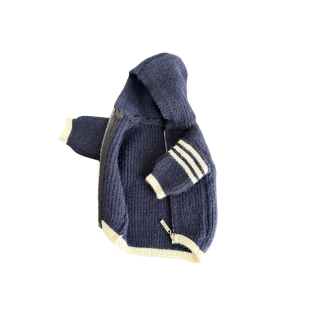 Navy blue ribbed knit dog hoodie Comme des Garcons inspired with heart logo