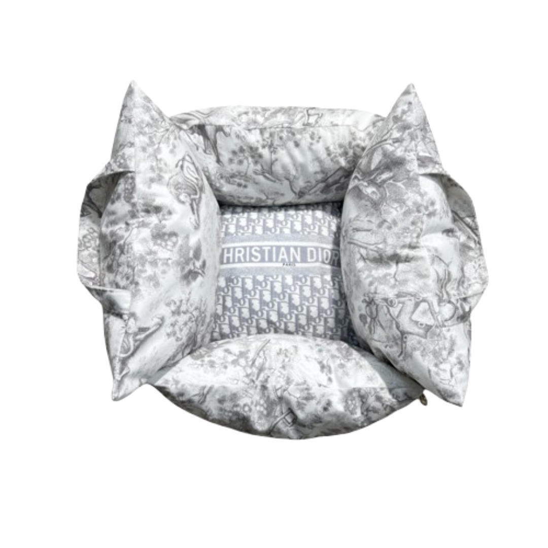 Grey Dogior oblique print dog bed with plush pillows and foldable design