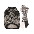 Black knit dog sweater with Dior-inspired oblique monogram pattern and turtleneck collar