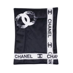 Leopard print Chanel inspired dog blanket with logo center panel